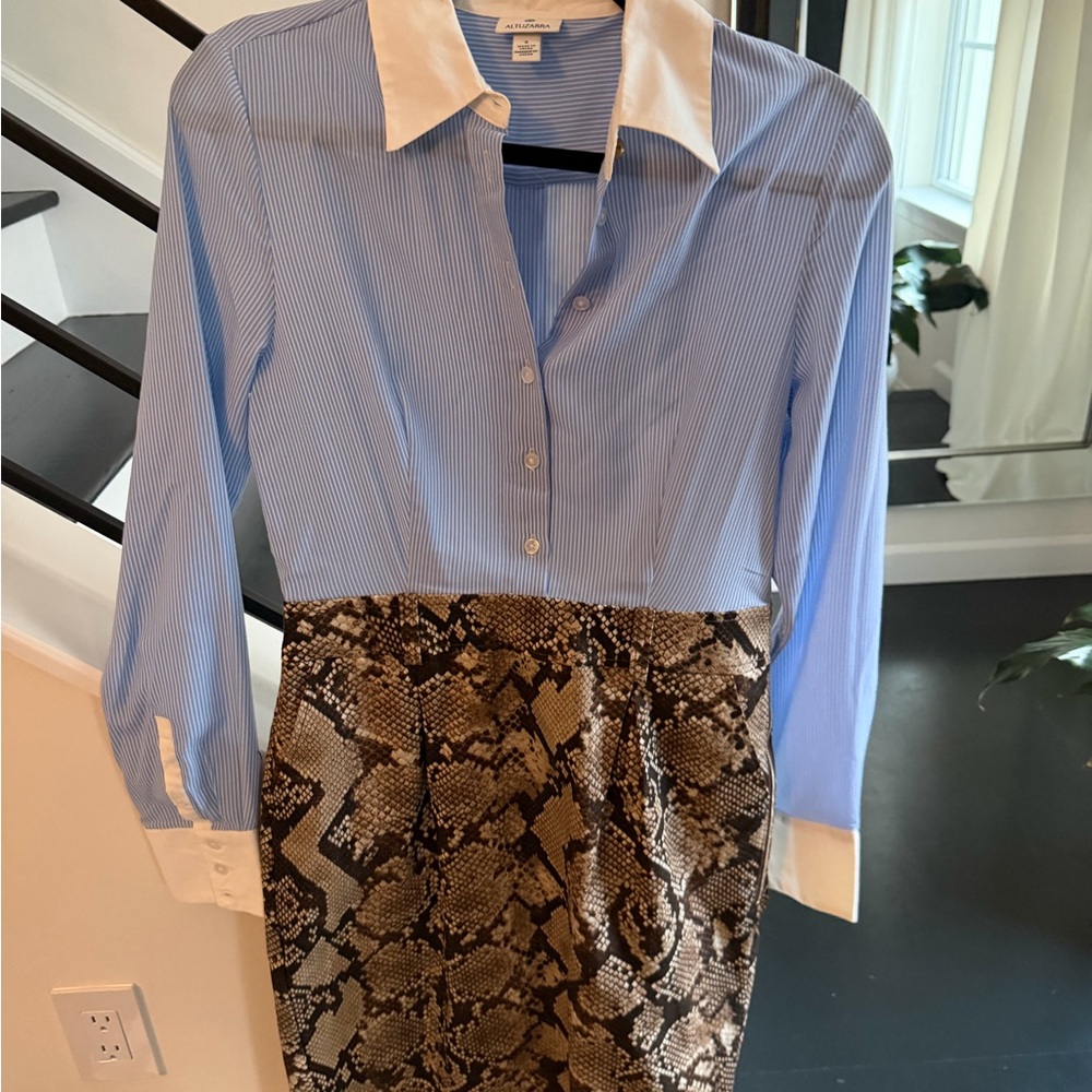 Altuzarra Blue and Brown Long Sleeve Dress